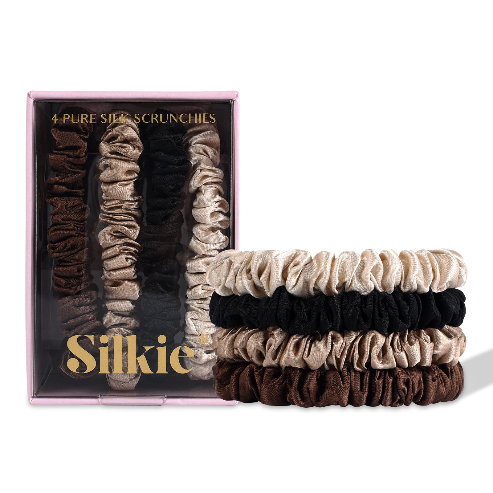 Silkie 100% Pure Mulberry Silk Skinny Scrunchies - Various Colors